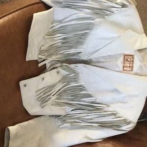 VINTAGE WHITE LEATHER FRINGE JACKET SIZE S FINE